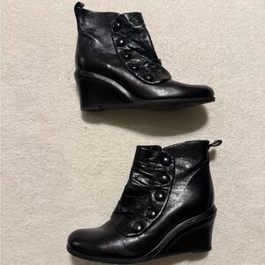 Miz Mooz Black Leather Wedge Boots